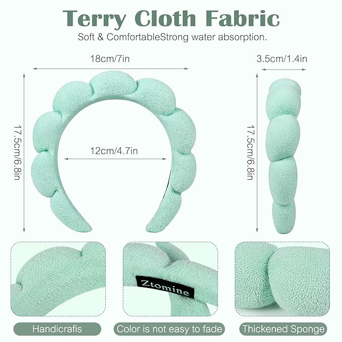 Spa Headbands, Set of 2, Terry Cloth Headband Face Wash Headband Combo Pack - Puffy Makeup Headbands for Face Washing, Mask (beige + turquoise)