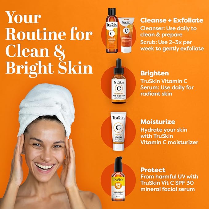 TruSkin Vitamin C Face Wash Cleanser - Brightening Facial Cleanser with Vitamins C & E, Rosehip Oil, Aloe Vera & MSM - Gently Cleanses, Refreshes & Supports Radiant Skin - 4 fl oz