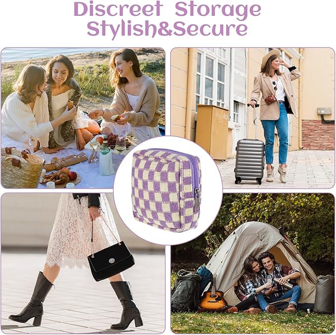 4Pcs Sanitary Napkin Storage Bag, Portable Period Bag for Teen Girls Woman, Pad Pouch Tampon for Purse, Reusable Zipper Period Pouches for Teen School Office Travel Feminine Care Organizer, Plaid