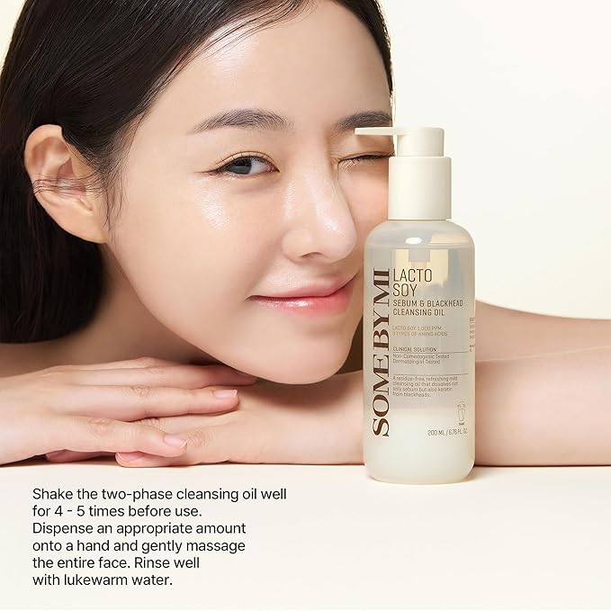 SOME BY MI Lacto Soy Sebum & Blackhead Cleansing Oil – 6.76oz, 200ml – Korean Vegan Makeup-Removing Oil Cleanser with Soybean Extract & Serine – Deep Cleansing for Blackheads & Pore – Korean Skin Care