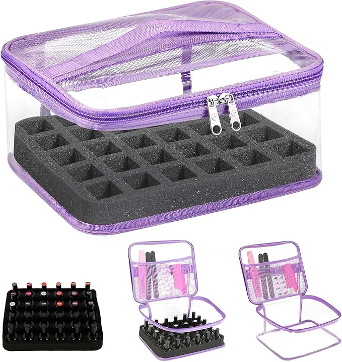 Beloving Nail Polish Organizer Bag Holds 30 Bottles (15ml/0.5 fl.oz) Portable Supplies Organizer Handbag for Manicure Tools, Portable Nail Supplies Kit Organizer Carrying Case (Purple)