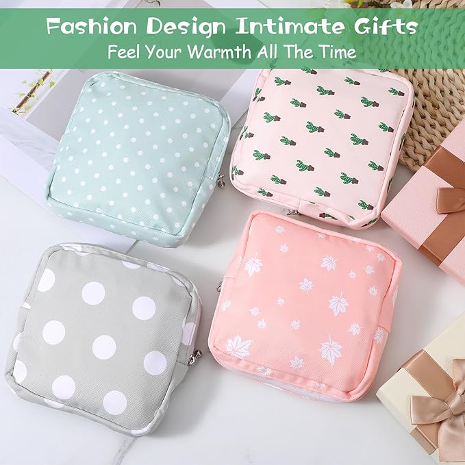 Sanitary Napkin Storage Bags, 4 Pcs Pad Bag for Period Tampon Bags Portable Menstrual Pad Pouch Feminine Pouch First Period Bag Gifts for Women