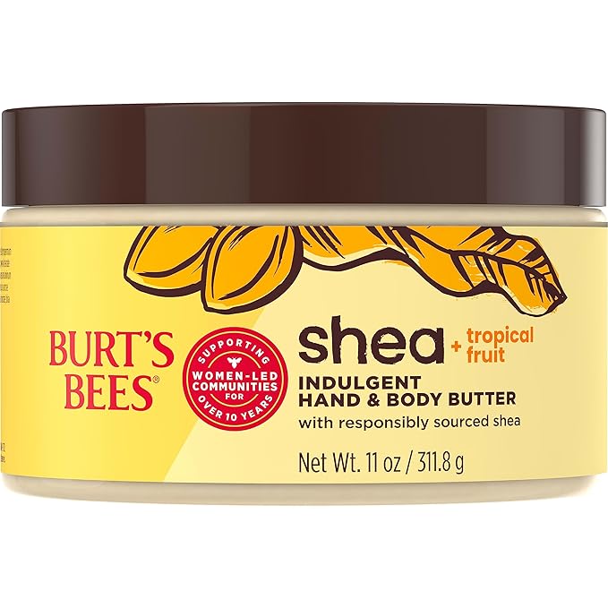 Burt's Bees Shea + Tropical Fruit Indulgent Hand and Body Butter, Non-Greasy, Antioxidant Rich for Glowing Skin, Non-Irritating, Natural Origin Skin Care, 11 oz.
