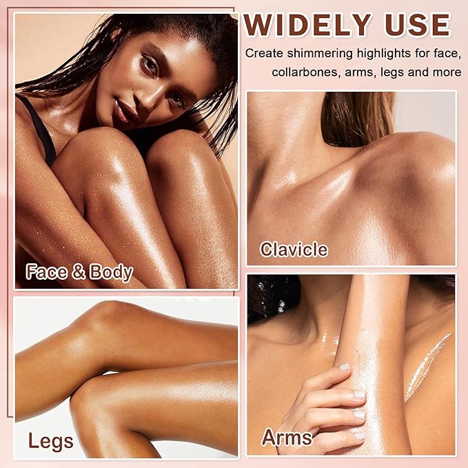 Shimmer Body Oil,SPF 45 Broad Spectrum,Shimmer Sunscreen with Rose Gold Mica,Lightweight Non-Sticky Body Glow Oil,Absorbs Quickly,3.72 fl oz,ROSE