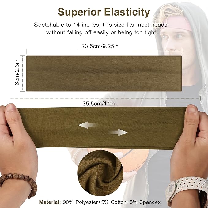 Headbands for Women, 8pcs Stretchy Non Slip Soft Cotton Cloth Hair Bands for Sports, Workout, Yoga and Running