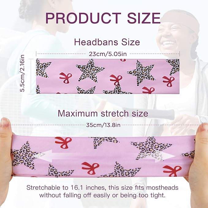 8 Pack Headbands for Women Non Slip - Stylish Sports Hair Bands for Women's Hair - Soft Cotton Cloth Stretchy Headbands for Women for Yoga, Outdoor Exercise Running