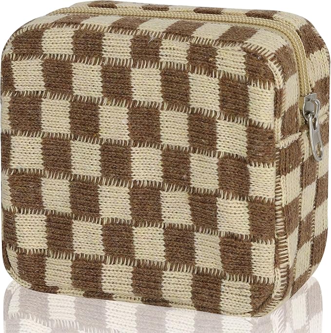 Sanitary Napkin Storage Bag, Menstrual Pad Zipper Bag Checkered Portable Period Bag Panty Liners, Tampon Storage Pouch for Women Ladies Daily Use Storage Purse Travel