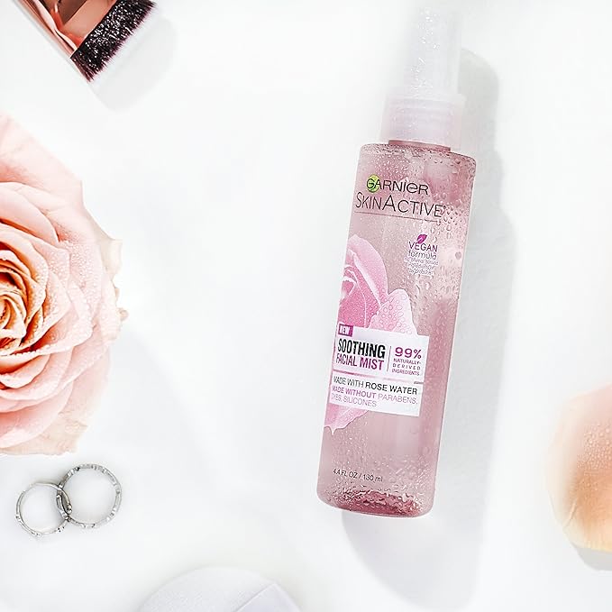 Garnier SkinActive Facial Mist Spray with Rose Water, 4.4 Fl Oz (130mL), 1 Count (Packaging May Vary)