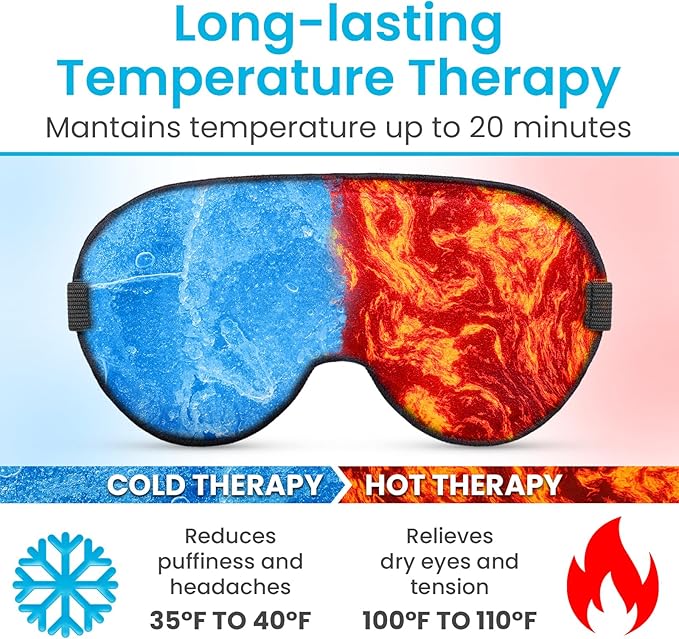 Arctic Flex Cooling Eye Mask - Gel Cold Compress for Migraine, Puffy Eyes, Sleeping, Headaches - Heated Eye Mask for Women & Men - Hot & Cold Therapy - After Surgery Ice Treatment, Reusable, Freezable