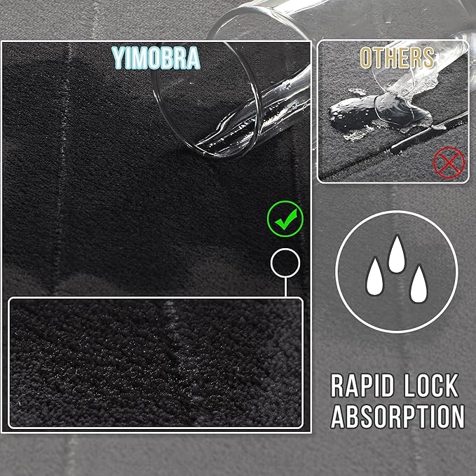 Yimobra Large Bath Mat Set 2 Piece- Super Soft Absorbent Quick Dry Memory Foam Bathroom Rugs, Machine Washable Non Slip Floor Carpet for Tub Shower & Double Vanity (17x24 & 44x24, Black)