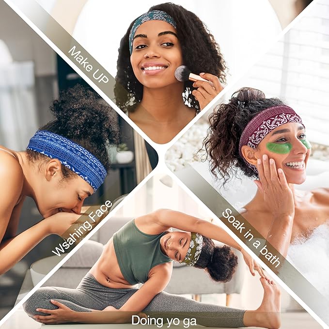 8 Pack Headbands for Women Non Slip - Stylish Sports Hair Bands for Women's Hair - Soft Cotton Cloth Stretchy Headbands for Women for Yoga, Outdoor Exercise Running