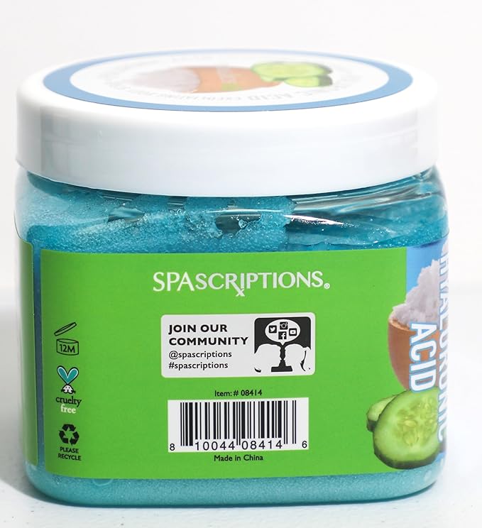 SpaScriptions Cucumber Sugar Scrub - Cooling Body Scrub Exfoliator with Seal Salt & Hyaluronic Acid, Ideal for Dry, Dull, & Rough Skin, Helps Support Hydrated, Comfortable, & Soothing Skin, 21 oz