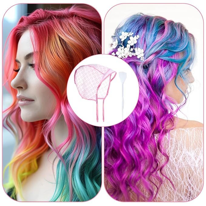 Hair Coloring Kit Highlight Cap, Hair Highlighting Cap, Hairing Coloring Dye Caps Frosting Caps with Plastic Crochet Hook for Salon DIY Dyeing Hairdressing(pink)