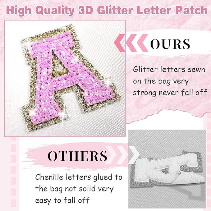 Small Initial Patch Makeup Bag Personalized Gifts Make Up Bag,White Cute PU Leather Glitter Letter Cosmetic Bag with Zipper,Trendy Portable Travel Toiletry Pouch,Preppy Stuff for Teen Girls Women V