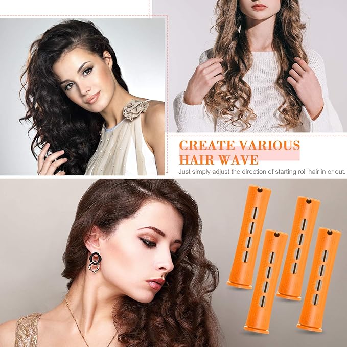WILLBOND Hair Styling Kit: 48 Hair Perm Rods Plastic Cold Wave Rods, 2 Steel Pintail Combs, 350 Perm Papers, 6 Duck Bill Clips for Hairdressing Styling(Orange)