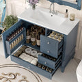 36" Bathroom Vanity with Sink, Harper & Bright Designs Free Standing Single Vanity Set with 3 Drawers and One Door with Storage Racks, Wooden Storage Cabinet with Ceramic Basin for Bathroom, Blue Grey