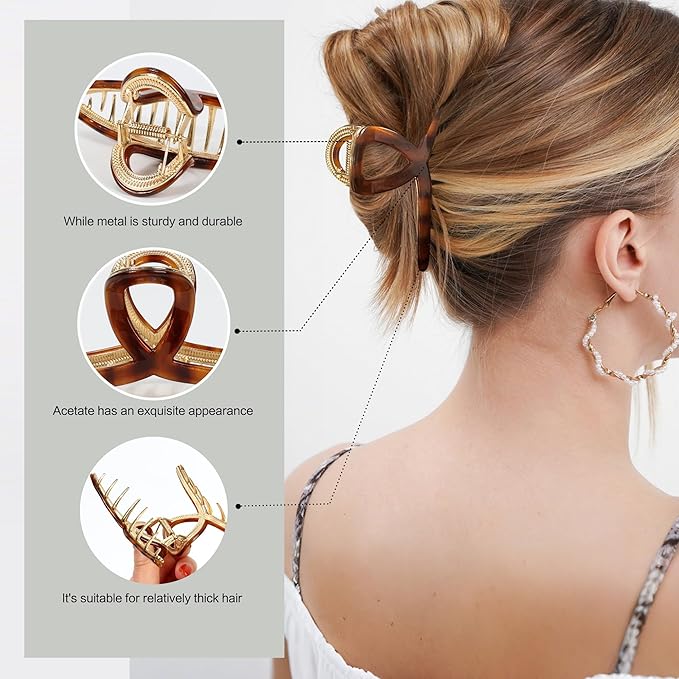 Big Hair Claw Clip Metal Claw Clips for Women Strong Hold Claw for Heavy Hair Brown Acetate Claw Clips for Girls 4.5" Jaw Clamp Large Hair Accessories for Long Thick Hair(New Brown)