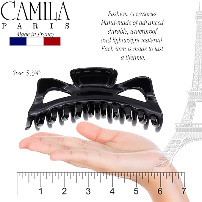 Camila Paris CP117 French Large Hair Clips for Women Thick Hair for Long Curly Wavy Hair, Girls Hair Claw Clip, Durable Styling Big Claw Clip for Thick Hair, Strong Hold No Slip Grip, Made in France