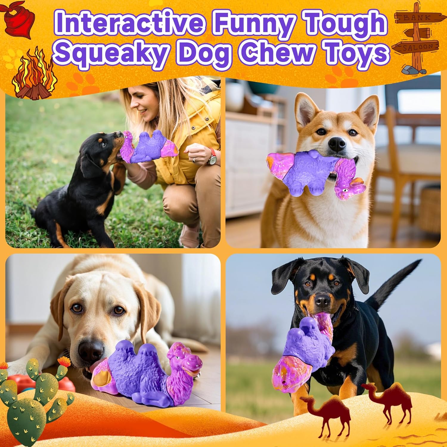 Tough Dog Toys for Aggressive Chewers, Durable Indestructible Nylon Dog Chew Toys for Large Medium Small Breeds, Squeaky Chew Toy for Puppy Teething, Interactive Dogs Toy Keep Them Busy (Wood Flavor)