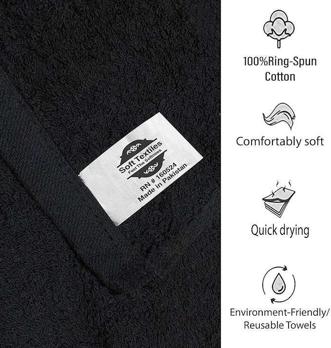 Spa Towels for Facials - Salon Towels Hand Towels Bulk Facial Towels for Estheticians Soft Toallas para Salon De Belleza 16 x 27 Inches Pack of 12 (Black)