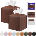 Tissue Box Cover Holder Square Tissue Cube Cover PU Leather Tissue Organizer with Bottom Belt for Bathroom, Tabletop, Car, Night Stands, Office, Home, Kitchen (2, CoffeeBrown)