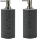 Resin 2 Pack Shampoo, Conditioner or Body Wash Dispenser Set, Luxurious Refillable Pump Bottles with Matte Pump Top and Embossed Text, Durable Design for Bathroom and Shower