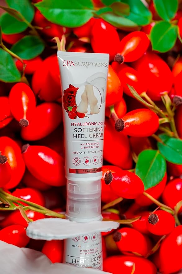 SpaScriptions Hyaluronic Acid Foot Cream For Dry Cracked Feet Repair – Softening Heel Moisturizer for Rough Dry Feet with Nourishing Rosehip Oil & Shea Butter, Paraben Free, 8 fl oz Daily Foot Care