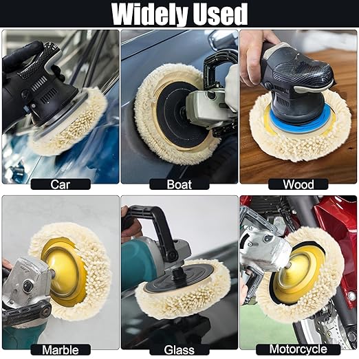 6 PCS Wool Buffing Polishing Pads - 6 Inch Natural Wool Cutting Pads With Hook and Loop Backing, Compound & Polishing for Automotive Car Boats Glass Furniture Body Repair