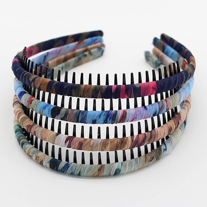 4-Pack Multi-colored Resin Teeth Hair Hoop Non-slip Comfortable Women's/Girls Fashion Headbands
