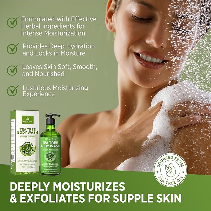 Roycederm Tea Tree Body Wash & Bar Soap Set – Refreshing Cleanse with Tea Tree Oil & Wormwood