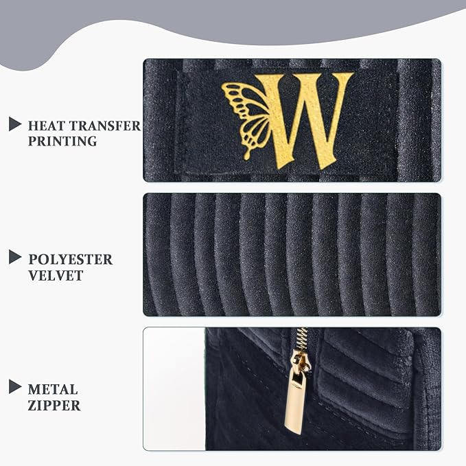 COSHAYSOO Initial Makeup Bag Womens Travel Make Up Bags Velvet Cosmetic Pouch Monogrammed Gifts for Women Beauty Tools Accessories Black Letter W