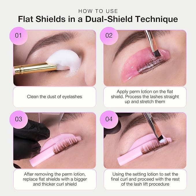 Curacoro Lash Lift Shields, 4 Pcs/2 Sizes Korean Lash Lift Pads Self Adhesive, Lash Lifting Shields for Eyelash Stretching and Curling, Reusable Silicone Lash Rods For Eyelash Perm Lamination