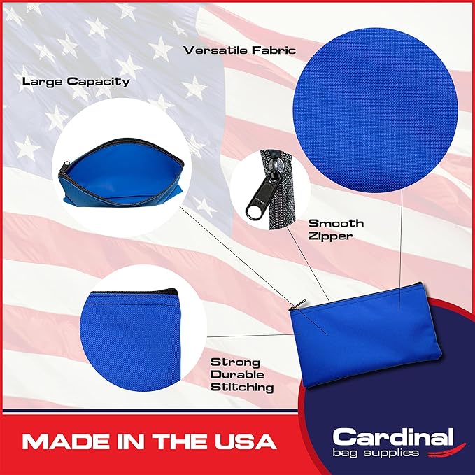 Multipack of 2 Compact Zipper Cloth Pouches, Zipper Bag, Travel Toiletry, Cosmetics, Stationary Case, 11 x 6 inches (Royal Blue)