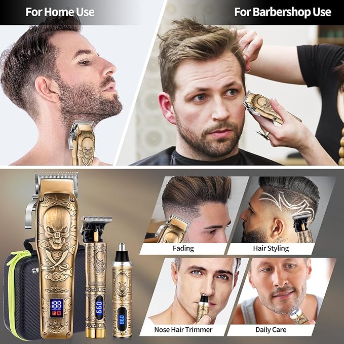 Roziapro Professional Hair Clippers for Men, Hair Trimmer for Haircut Cordless Hair Clippers Set with Rechargeable Nose Hair Trimmer, Gifts for Men (Gold)