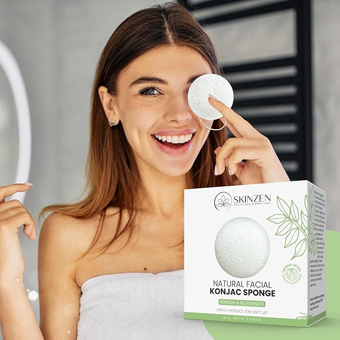 Natural Konjac Facial Sponge for Gentle Daily Face Washing and Exfoliating, Original Recipe, No Additives, Cruelty Free, for All Skin Types, White, 1 Sponge