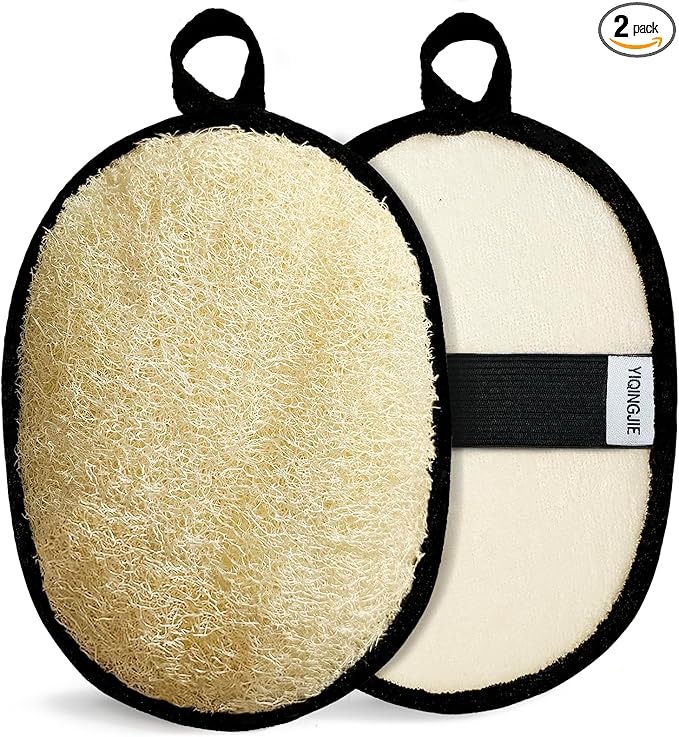Natural Shower Loofah Sponge Exfoliating Body Scrubber，Natural Organic Beauty Exfoliating Loofah for Men and Women, Suitable for Cleansing Face Scrubber and Body Bath,Large Black(2 Pack)