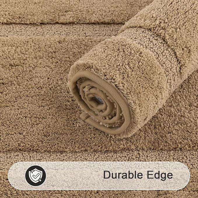 SHACOS Soft Fluffy Bathroom Runner Rugs Sets of 2 Pieces 47"x20"+ 32"x20" Non Slip Washable Bath Rugs Absorbent Bath Mats Bathroom Accessories Carpet for Floor Shower Tub, Khaki