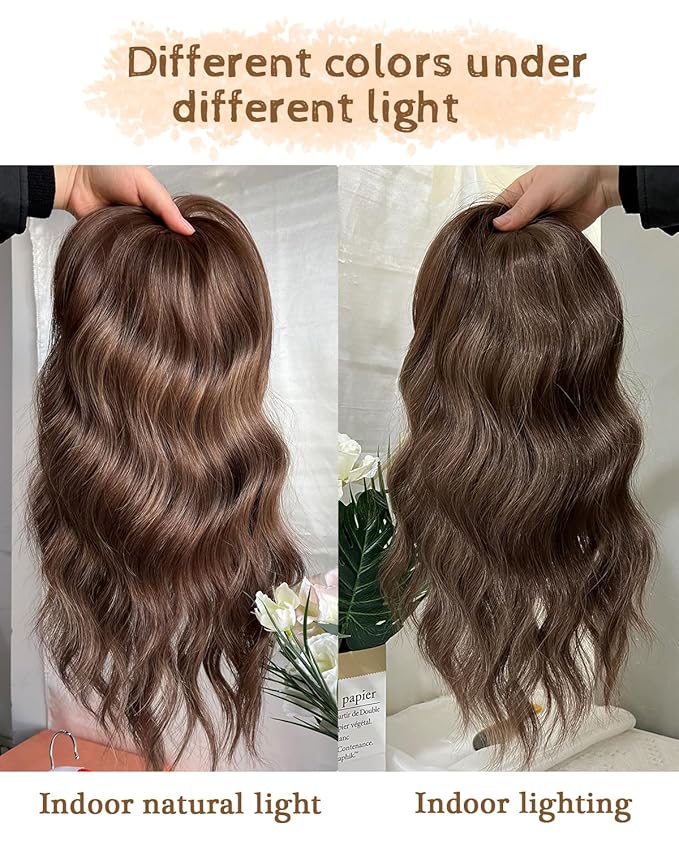 PANEWAY Hair Topper 16Inch Hair Toppers For Women Wavy Curly Brown Highlights Clip In Synthetic Wiglets for Women