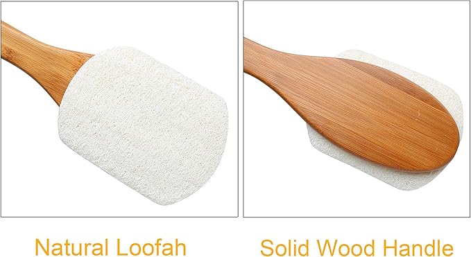 Leotruny 100% Natural Exfoliating Loofah with Long Wooden Handle Shower Back Brush (Off-White (1 Pack))