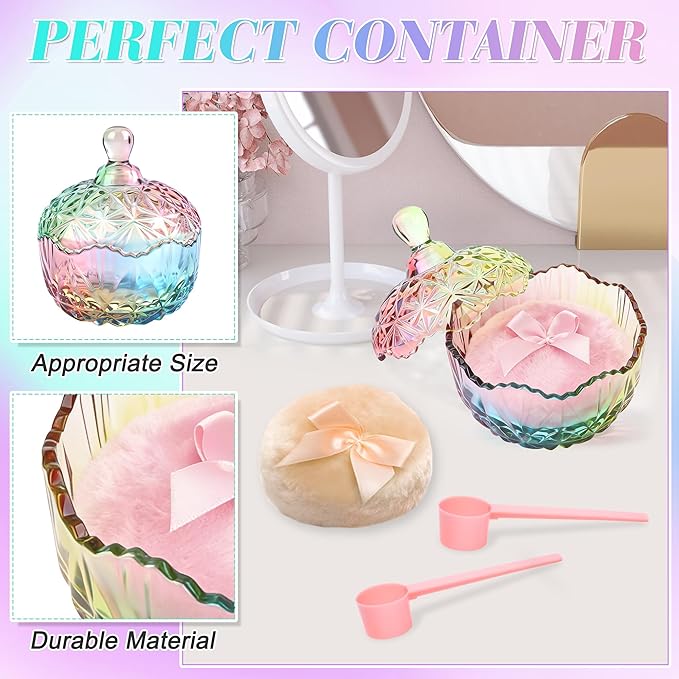Coolrunner 5PCS Body Powder Puff and Container, Crystal Clear Powder Container with Powder Spoon, Dusting Powder with Puff for Women, Washable Reusable