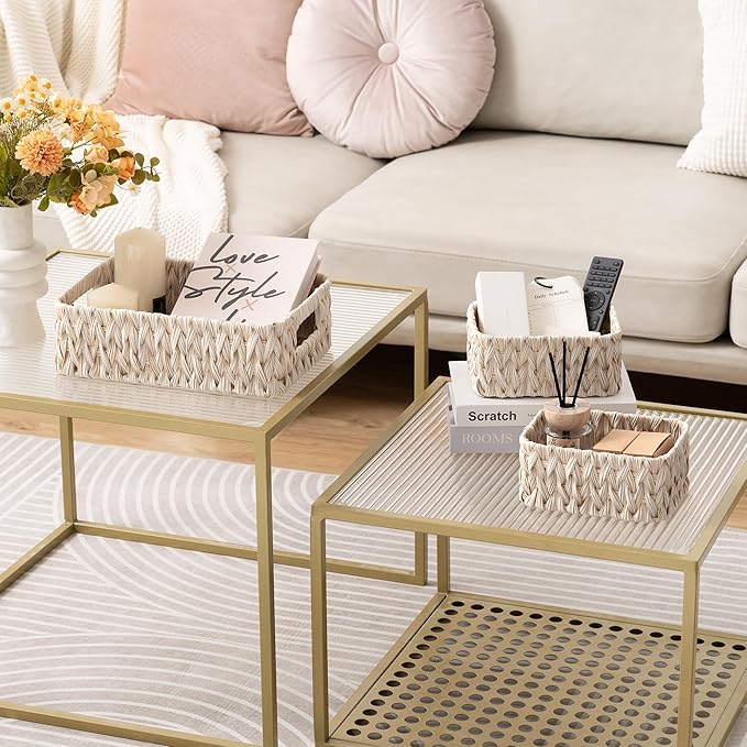 GRANNY SAYS Wicker Baskets for Storage, Wicker Storage Basket for Organizing, Small Woven Baskets, Waterproof Basket for Vanity, Home Decor, 3-Pack