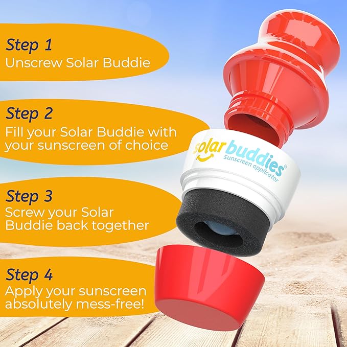 Solar Buddies Sunscreen Applicator - Full Red & Black Duo - BPA-Free Refillable Roll on Sponge Sunscreen,Suncream & Lotion Applicator For Kids,Adults & Families-Holds 3.4fl oz,Perfect Size for Travel