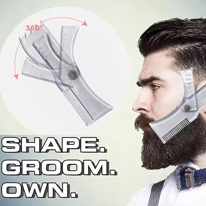 Adjustable Beard Shaper Template For Men- Kit With Flexible Beard Stencils, Barber Pencil & 3 Pcs Foldable Facial Razors, Style Beard As Per Your Face Shape (Beard Shaper - Transparent)