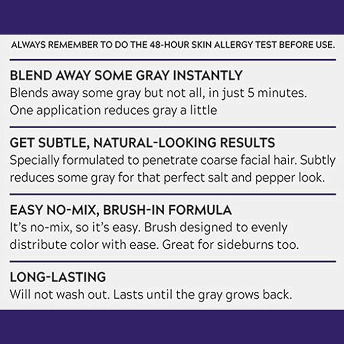 Just For Men Touch of Gray Mustache & Beard, Beard Coloring for Gray Hair with Brush Included for Easy Application, Great for a Salt and Pepper Look - Dark Brown & Black, B-45/55, Pack of 1