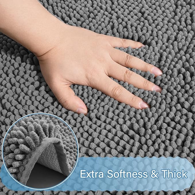 AROGAN Bathroom Rug Sets 2 Piece, 20"x20" U-Shaped Toilet Mat and 21"×34" Bath Mats Bathroom Floor Set, Machine Washable Bath Rug Set, Absorbent and Dry Quickly, Soft Non Slip Rug, Grey