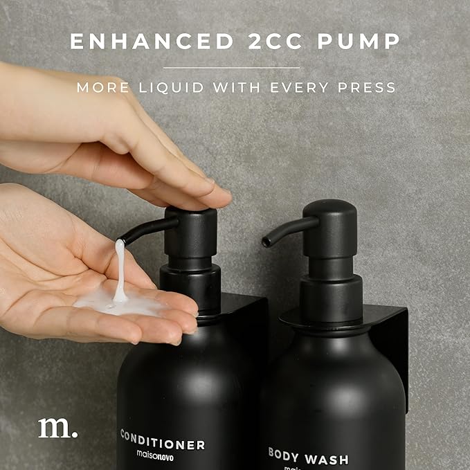 MaisoNovo Refillable Shampoo and Conditioner Bottles - 16.9 fl oz Set of 3 Black Plastic Bottles Black Plastic Pumps