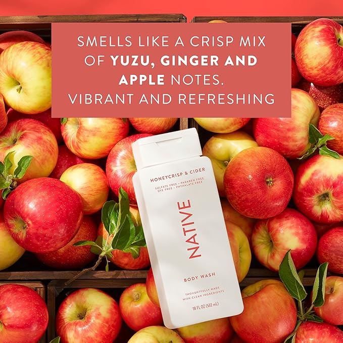 Native Body Wash with Naturally Derived Ingredients - Honey Crisp & Cider - For Women & Men, Sulfate, Paraben, & Dye Free Leaving Skin Soft and Hydrating | Fall Seasonal Scent Bundle, 18 oz - 2 Pk