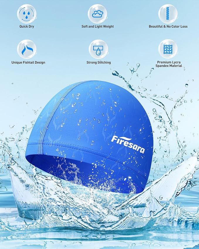 Firesara Fishtail Fabric Swim Cap for Men Women, Breathable High Elasticity Swimming Cap Hair Protection Quick Dry Soft for Long Hair Short Hair, Kids Boys and Girls