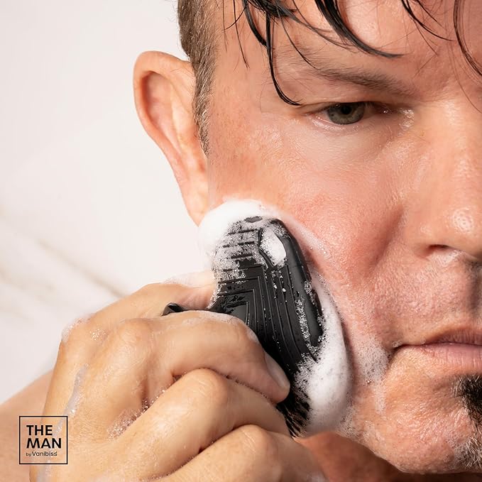 The Man Face Scrubber & Hook - Silicone Face Scrubber for Men, Gentle Exfoliating Face Massager, Flex Face Brush for Men, Removes Dead & Dry Skin, Facial Cleansing Brush with Hook
