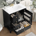 30" Bathroom Vanity with Sink, Harper & Bright Designs Free Standing Single Vanity Set with 3 Drawers and One Door with Storage Racks, Solid Wood Storage Cabinet with Ceramic Basin for Bathroom, Black